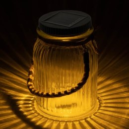 Lampion solarny LED w słoiku, konopny uchwyt, ciepłe światło