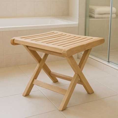 Składany stołek z drewna tekowego do łazienki i przedpokoju