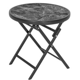 Składany stolik balkonowy ze szkła i stali, 45 cm, czarny