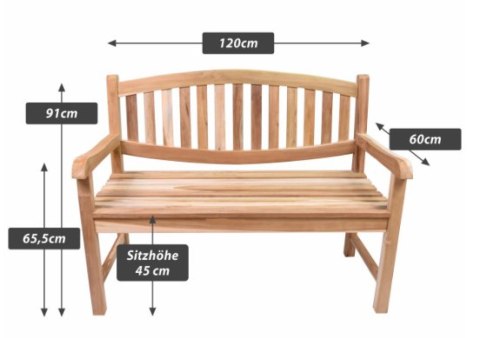Teakowa ławka ogrodowa Bradford 2-osobowa, 120 cm, drewno
