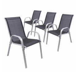 Zestaw 4 krzeseł ogrodowych BARI, stal i tekstylen, czarne