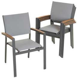 Zestaw 4 stohowalnych krzeseł tarasowych, aluminium, szare