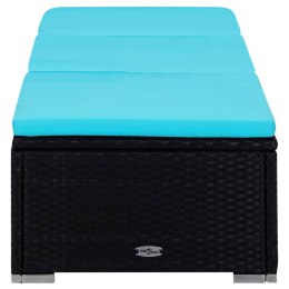 3-częściowy zestaw, leżaki ze stolikiem, polirattan, czarne