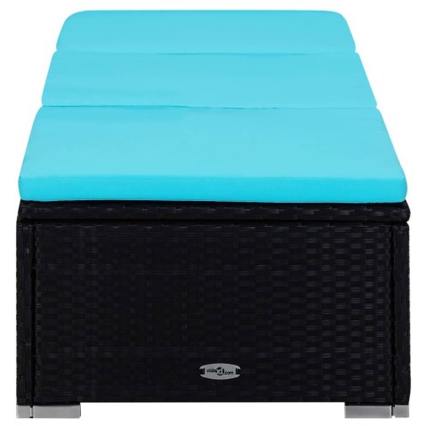 3-częściowy zestaw, leżaki ze stolikiem, polirattan, czarne