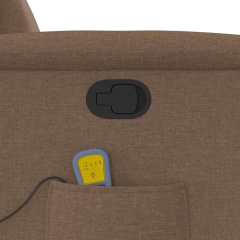 Podnoszony fotel masujący, rozkładany, brązowy, obity tkaniną