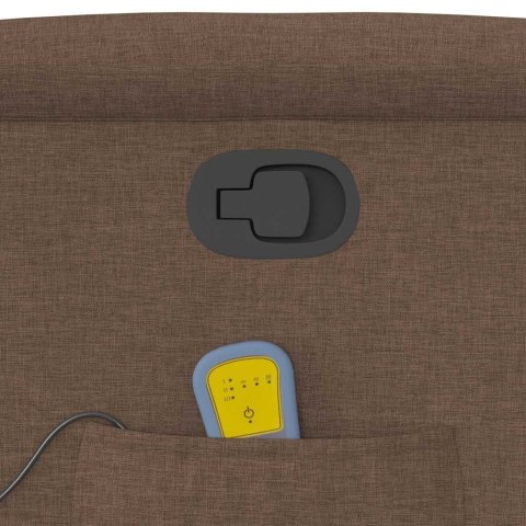 Podnoszony fotel masujący, rozkładany, brązowy, obity tkaniną