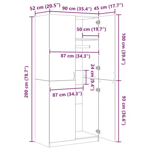 Szafa, biała, 90x52x200 cm, materiał drewnopochodny