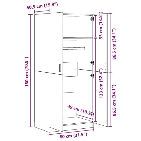 Szafka, szary dąb sonoma, 80x52x180 cm, materiał drewnopochodny