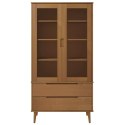 Witryna z szufladami MOLDE, brązowa, 90x35x175 cm, lita sosna