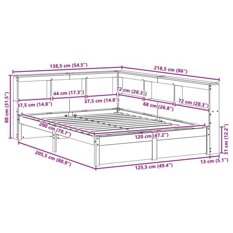 VidaXL Łóżko z Biblioteczką 2 pcs Woskowy Brąz 200 x 120 cm