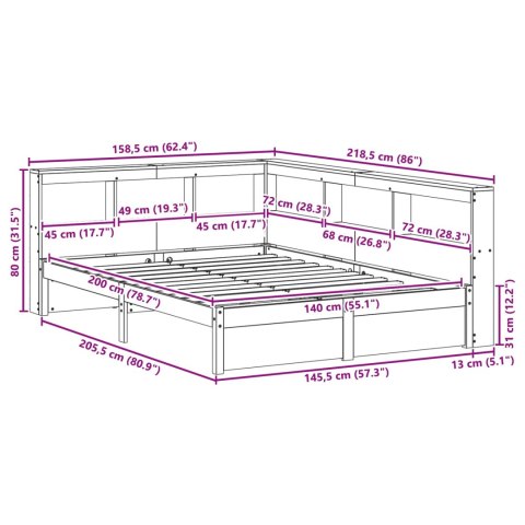 VidaXL Łóżko z Biblioteczką 2 pcs Woskowy Brąz 200 x 140 cm