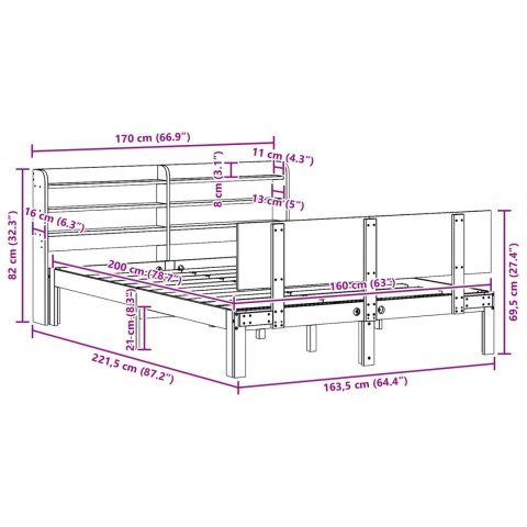 VidaXL Ramka łóżka Z zagłówkiem 2 pcs Woskowy Brąz Lite drewno sosnowe