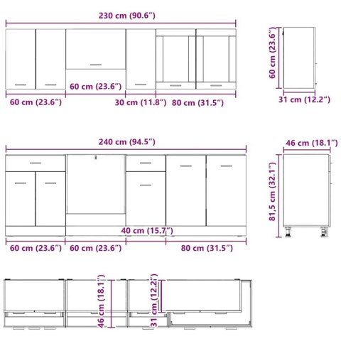 Zestaw szafek kuchennych z szufladą Lyon 8 pcs Szary Sonoma