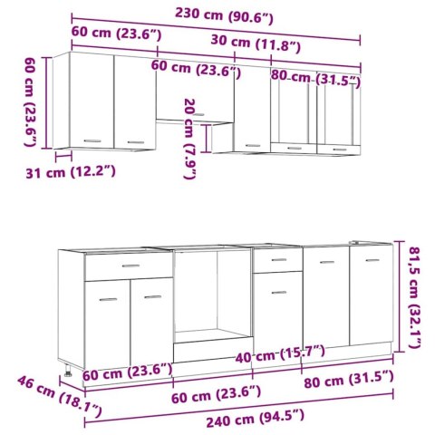 Zestaw szafek kuchennych z szufladą Lyon 8 pcs Szary Sonoma