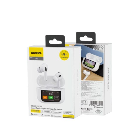 Słuchawki U19 douszne TWS bezprzewodowe Bluetooth 5.3 z wyświetlaczem LED - białe