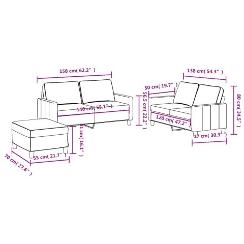 3-częściowy komplet wypoczynkowy, obity tkaniną, brązowy
