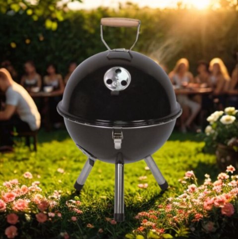 Czarny mini grill BBQ retro, przenośny, 30 cm, stalowy