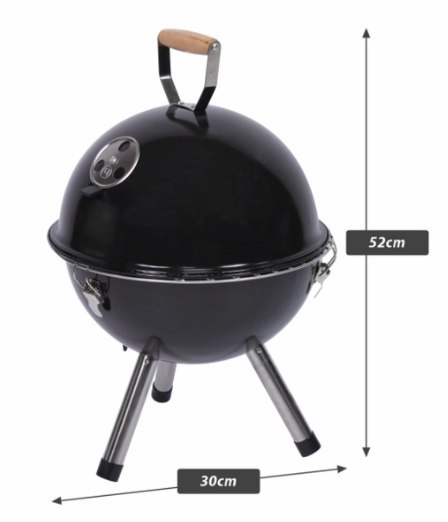 Czarny mini grill BBQ retro, przenośny, 30 cm, stalowy