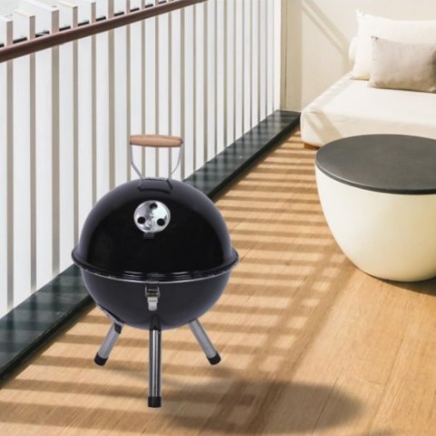 Czarny mini grill BBQ retro, przenośny, 30 cm, stalowy