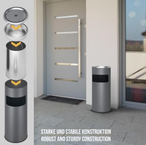 Stojący popielniczka z koszem 17L antracyt stal nierdzewna