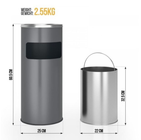 Stojący popielniczka z koszem 17L antracyt stal nierdzewna