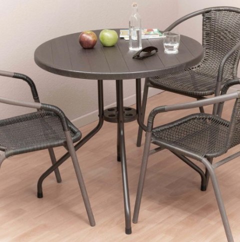 Stół balkonowy okrągły 80 cm, stalowy, brązowy blat