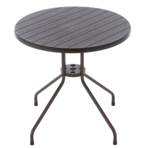 Stół balkonowy okrągły 80 cm, stalowy, brązowy blat