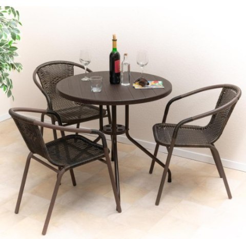 Stół balkonowy okrągły 80 cm, stalowy, brązowy blat