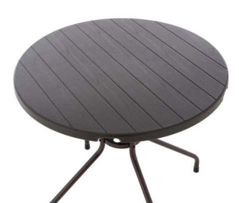 Stół balkonowy okrągły 80 cm, stalowy, brązowy blat