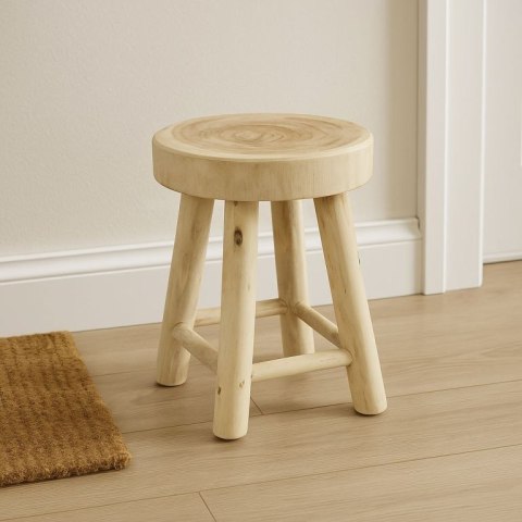 Stołek z drewna tekowego, okrągły, 46 cm, naturalny