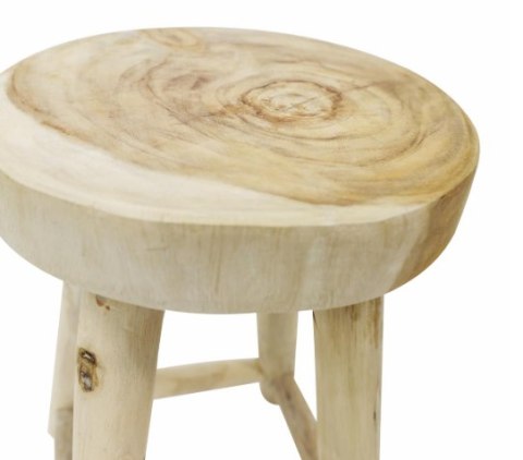 Stołek z drewna tekowego, okrągły, 46 cm, naturalny