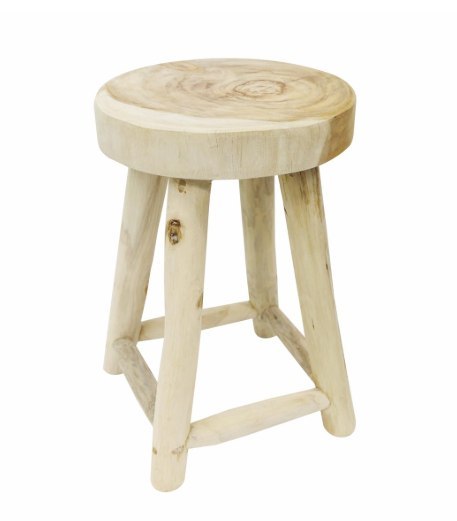 Stołek z drewna tekowego, okrągły, 46 cm, naturalny