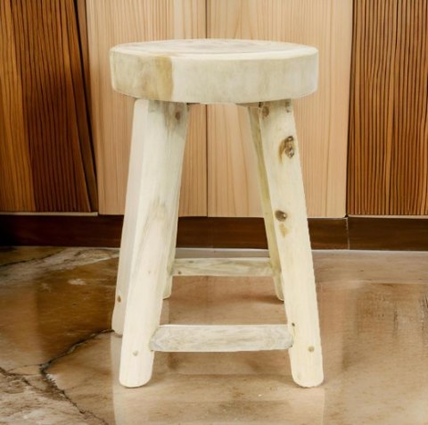 Stołek z drewna tekowego, okrągły, 46 cm, naturalny