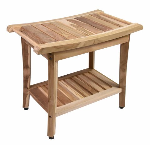 Taboret łazienkowy z drewna tekowego z półką 47x33x56 cm