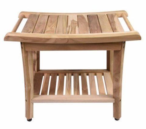 Taboret łazienkowy z drewna tekowego z półką 47x33x56 cm