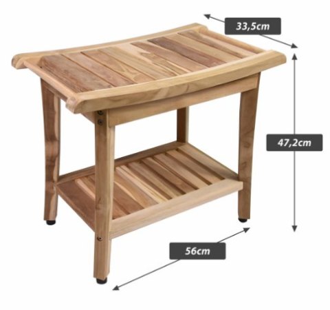 Taboret łazienkowy z drewna tekowego z półką 47x33x56 cm