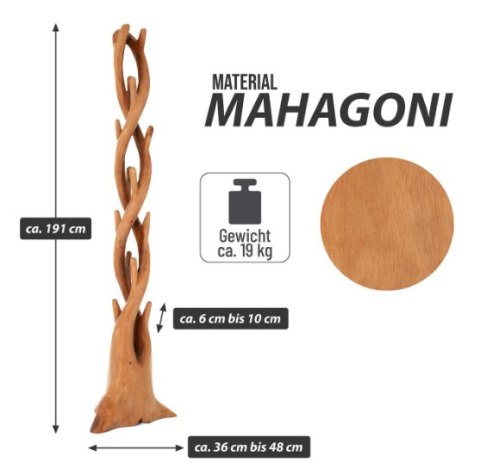 Wieszak stojący z mahoniu, ręcznie rzeźbiony, unikalny 190cm