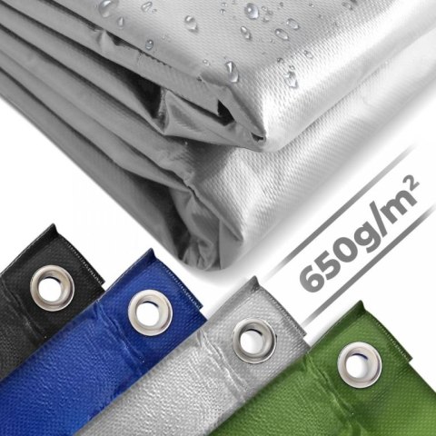 Wodoodporna plandeka z oczkami 5x8 m, szara, 650g/m², UV
