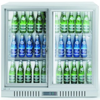 Lodówka chłodziarka barowa z 2 drzwiami suwanymi LED 150 l 160 W 90x52x84 cm - srebrna