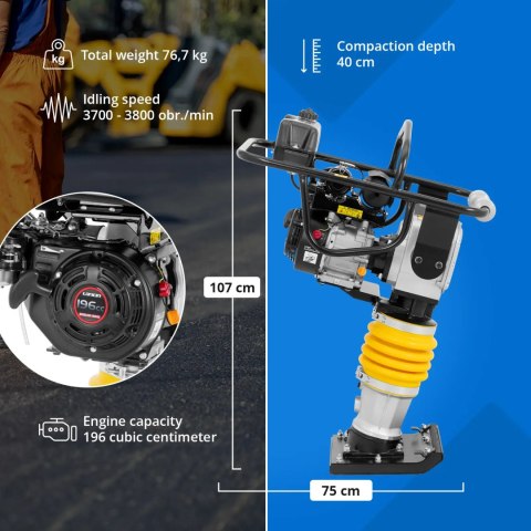 Ubijak skoczek zagęszczarka stopowa do betonu spalinowa 6.5 KM 34 x 28 cm