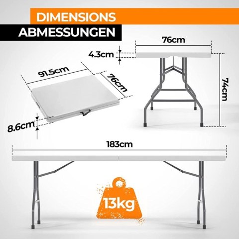 Jago Stół składany dla 8 osób, 183 cm, biały