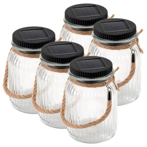 Lampiony solarne LED w słoikach, zestaw 5 sztuk, ogród/taras