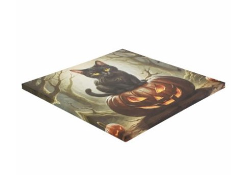 Obraz LED z kotem na dyni 40x40 cm dekoracja Halloween