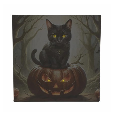 Obraz LED z kotem na dyni 40x40 cm dekoracja Halloween