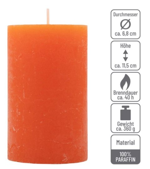 Rustykalne pomarańczowe świece słupkowe 6,8x11,5 cm, 6 szt.
