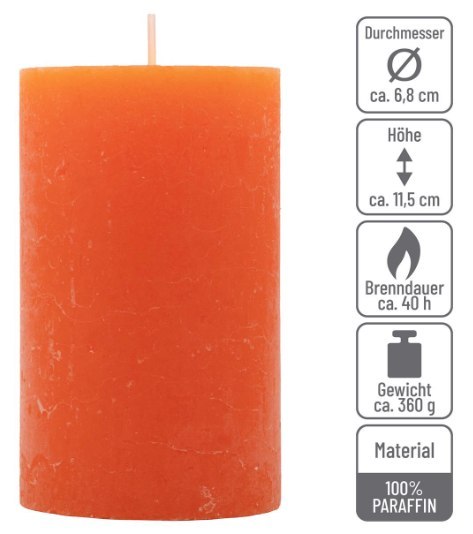 Rustykalne świece pomarańczowe 12 sztuk 6,8x11,5 cm