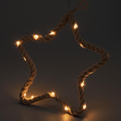 Świąteczna gwiazda LED z liny, ciepła biel, 26 cm, timer