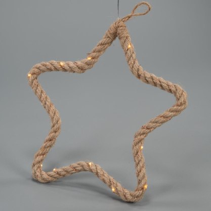 Świąteczna gwiazda LED z liny, ciepła biel, 26 cm, timer