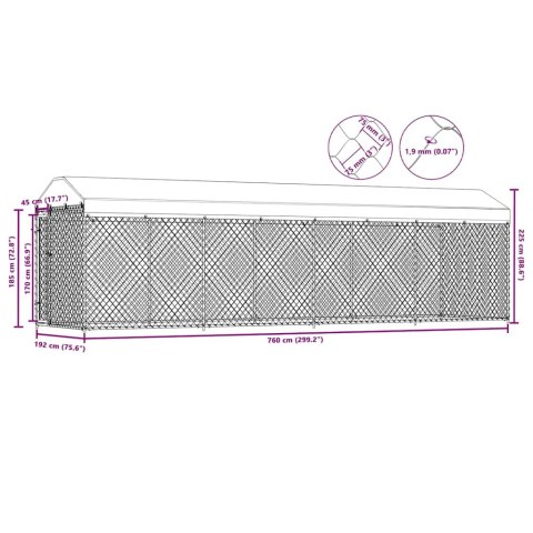 Kojec dla psa z zadaszeniem, 760 x 190 x 225 cm