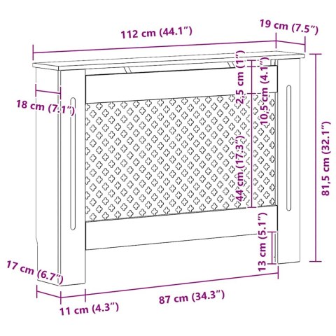 Osłona na kaloryfer, czarna, 112x19x81 cm, MDF